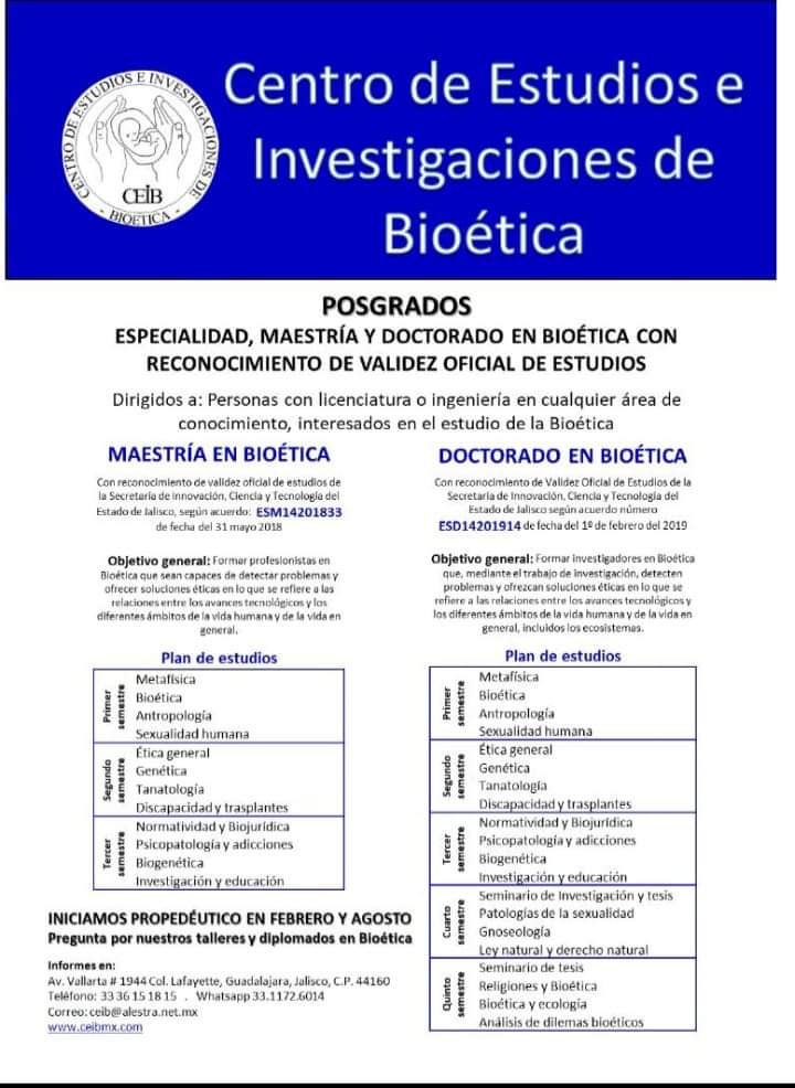 BioeticaCeib's tweet photo. El 11 de febrero de 2023 iniciamos curso propedéutico para Maestría y Doctorado en Bioética con Reconocimiento de Validez Oficial de Estudios.
Inscripciones abiertas. https://t.co/buHhS950vg