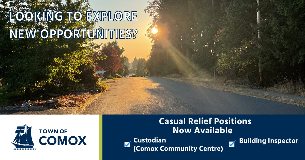 TownofComox's tweet photo. Are you looking for an opportunity for some casual work? We're #hiring! We look forward to hearing from motivated individuals like you! 
Review postings here:  https://t.co/bCXE3o4auw 
#comox #WorkBC #employment #jobposting #comoxvalley https://t.co/pXuTsWpYLj