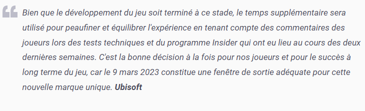 JVCom's tweet photo. Skull and Bones est (encore) repoussé.

C'est la 6ème fois qu'Ubisoft reporte son jeu de pirates. 

"Bien que le développement du jeu soit terminé à ce stade, le temps supplémentaire sera utilisé pour peaufiner et équilibrer l'expérience".

Il est maintenant prévu pour 2023-2024. https://t.co/GjLe0l2svM
