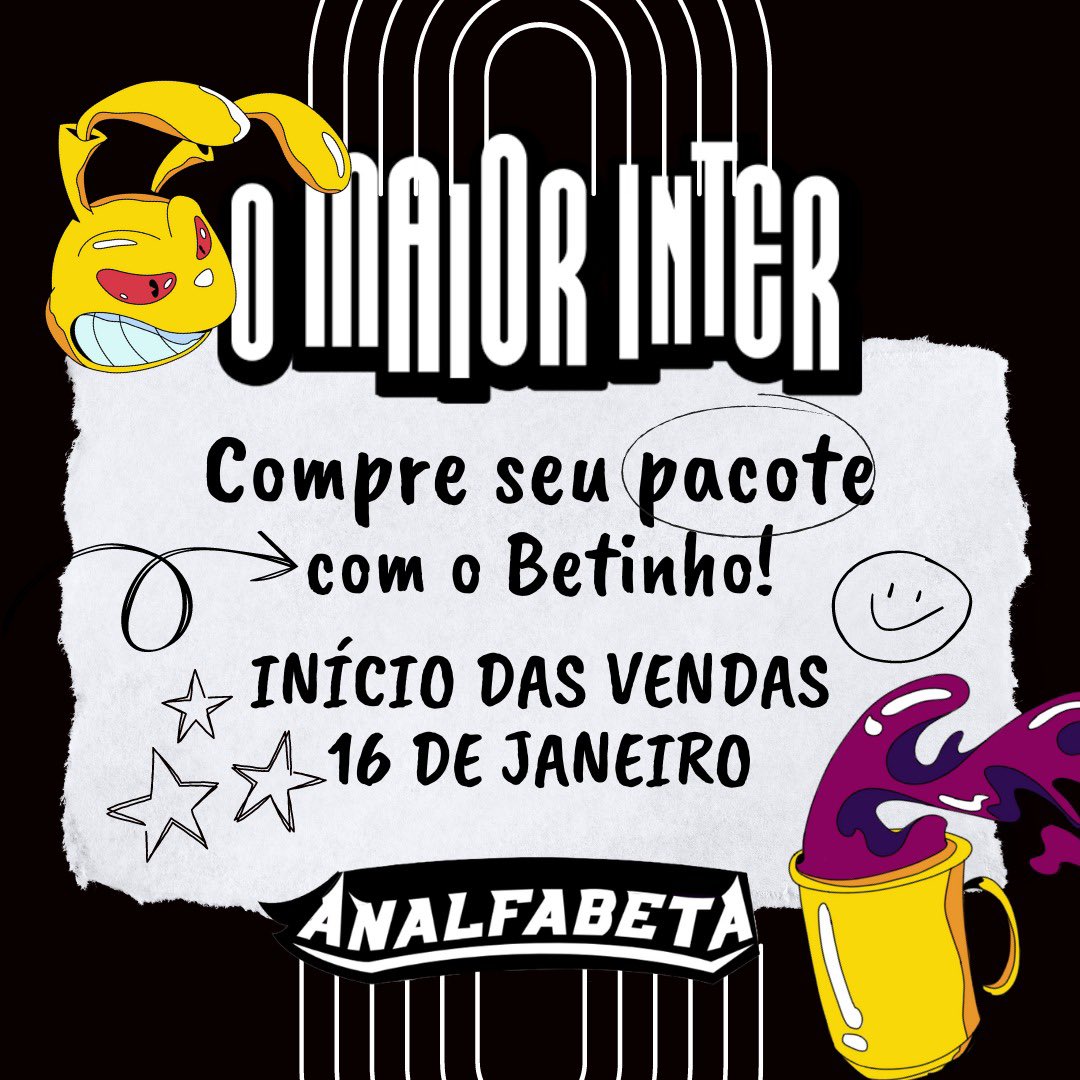 ELE VOLTOU!!! 😱🏆

Para quem já tava com saudades, O MAIOR INTER está de volta ✨, e é claro que você, torcedor alvinegro, não vai ficar de fora dessa. Por isso, o Betinho estará vendendo pacotes do Inter 2023 e, comprando com a Analfabeta, você ajuda sua atlética favorita 🤍🖤