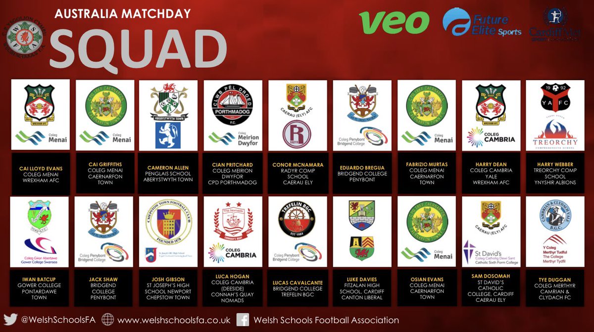 INTERNATIONAL | WSFA u18 Boys 🏴󠁧󠁢󠁷󠁬󠁳󠁿⚽️

👏🏻 #Congratulations to the #Players who have been selected to play against <a href="/SchoolSportAust/">SchoolSportAustralia</a> u18s at <a href="/AberystwythTown/">CPD Tref Aberystwyth Town FC</a> on Thursday 1️⃣9️⃣ January 2023‼️

#WSFA
