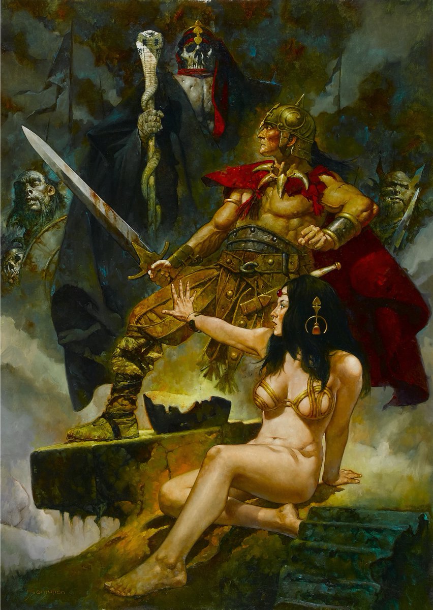 ConanByTweet's tweet photo. Then all was swept away by the crimson tide that rose madly in Conan's soul, as he crushed fiercely in his iron arms the slim white body that shimmered like a witch-fire of madness before him.

THE END https://t.co/GZG53PtpLz