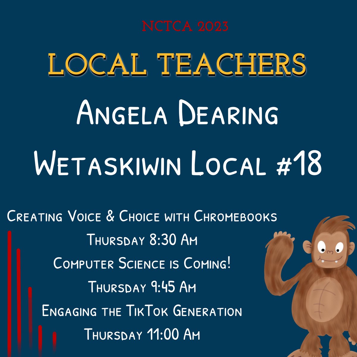 NCTCA's tweet photo. Check out 3 great tech sessions by one of your local NCTCA teachers at this year’s convention! Angela Dearing from Wetaskiwin Local #18! #NCTCA2023 https://t.co/2IT2DTLgKT