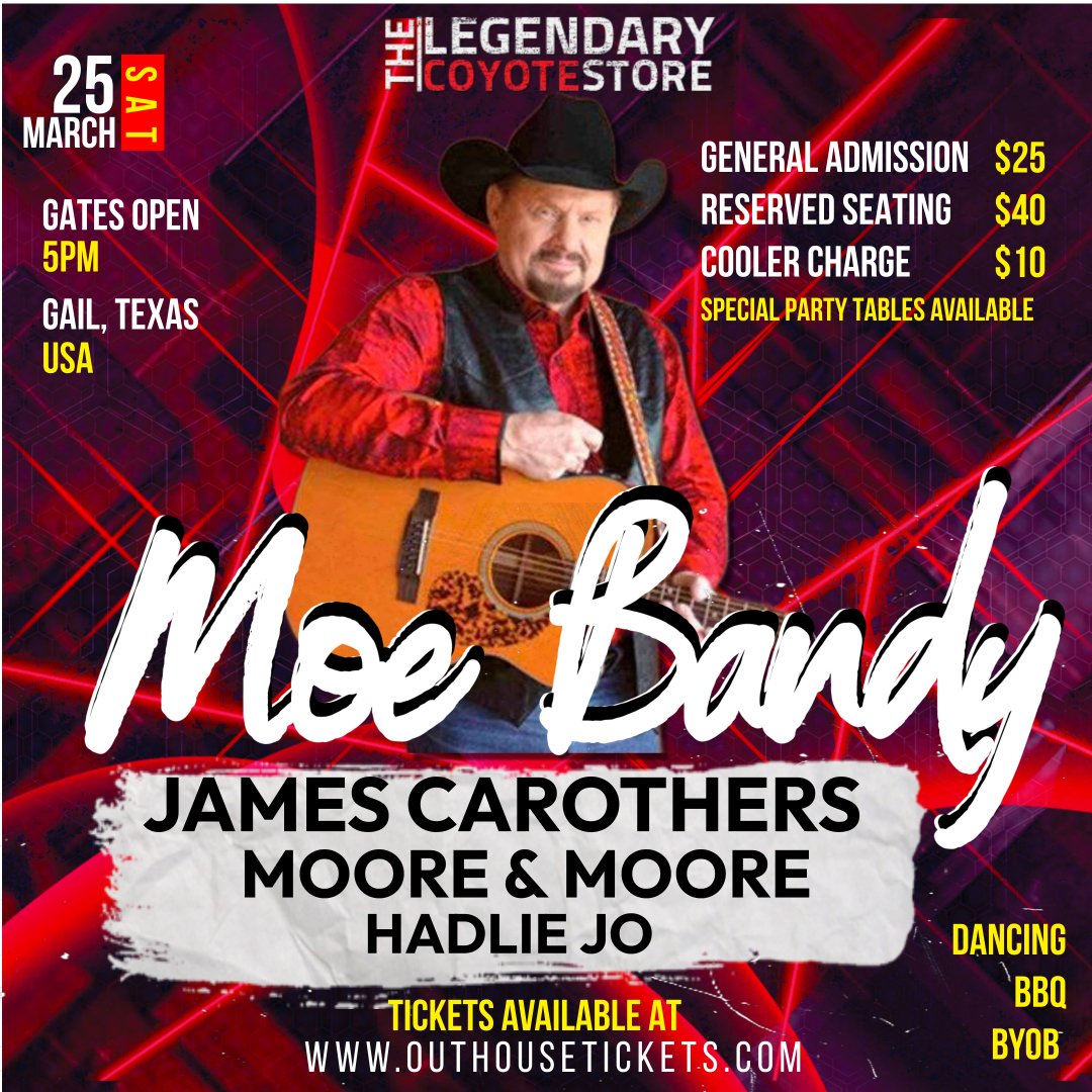 MooreTimesTwo's tweet photo. This will be a FUN SHOW at the #CoyoteStore in #Gail, #Texas on #March25 - our #birthday! #doublethefun #birthdaytwins #twinharmonies #twinsisters #MoeBandy #JamesCarothers #countrymusic https://t.co/EDTdCYD0ol