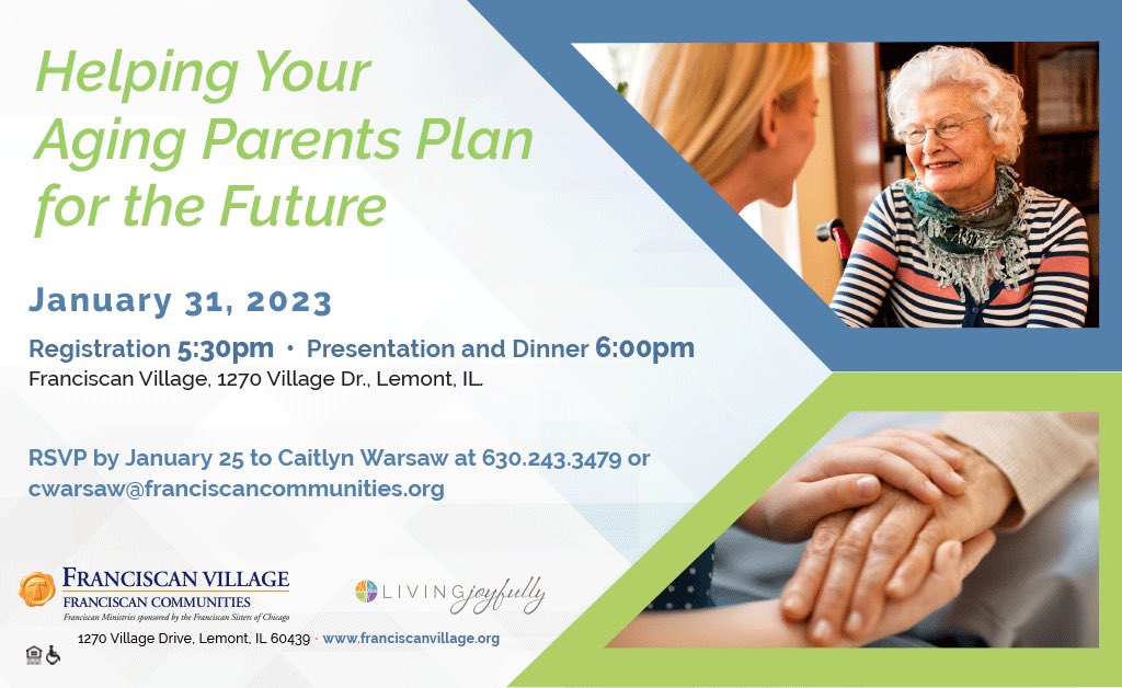 FranMinistries's tweet photo. Join us at Franciscan Village as Julie Kollada, president and founder of Open Arms Solutions, guides us through how to help your parents plan for the future.

#aging #seniorliving #caregiving https://t.co/KHD64zezu1