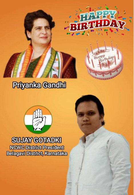 Happy Birthday to Smt Priyanka Gandhi Vadra from all the wings of Congress Party. 