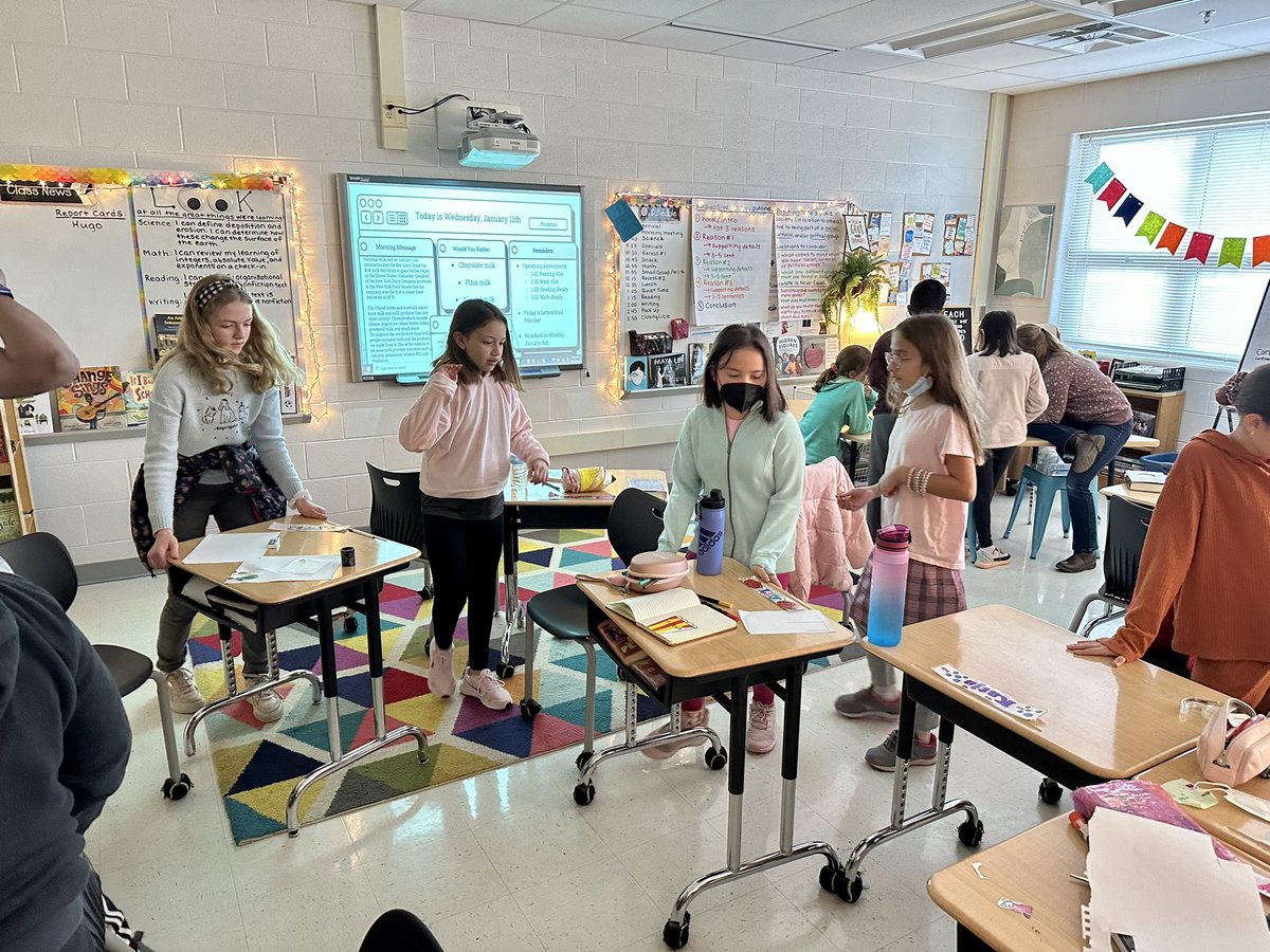 Today, table groups practiced being communicators and collaborators in a VERY real situation: rearranging seats! 

Table groups needed a unanimous vote from ALL tablemates in order for changes to be made. 

We then debriefed how we used our #fcpsPOG skills in Morning Meeting.