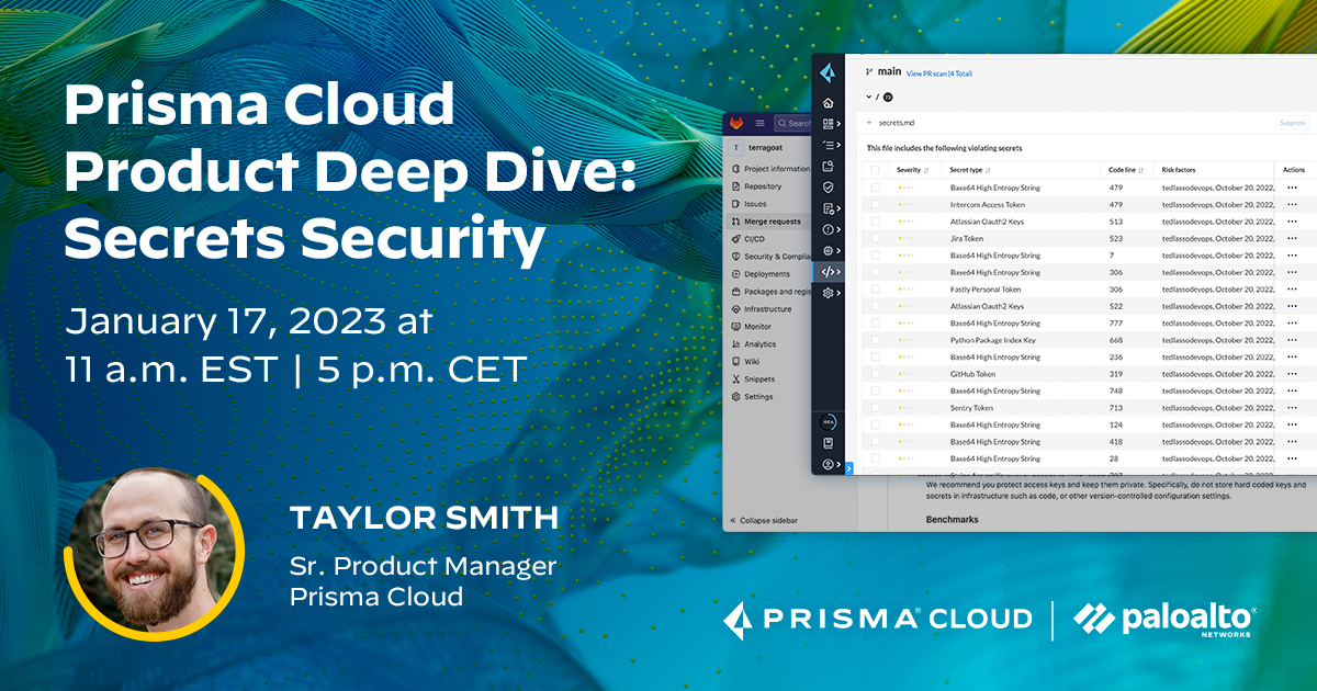 prisma_cloud's tweet image. Developers use secrets to access services they need to build #cloudnativeapps at speed! 🏎️ But when secrets get hardcoded in #sourcecode, they can fall into the wrong hands. Join our deep dive to learn how Prisma Cloud&apos;s #SecretsSecurity module can help: bit.ly/3GAMfC5
