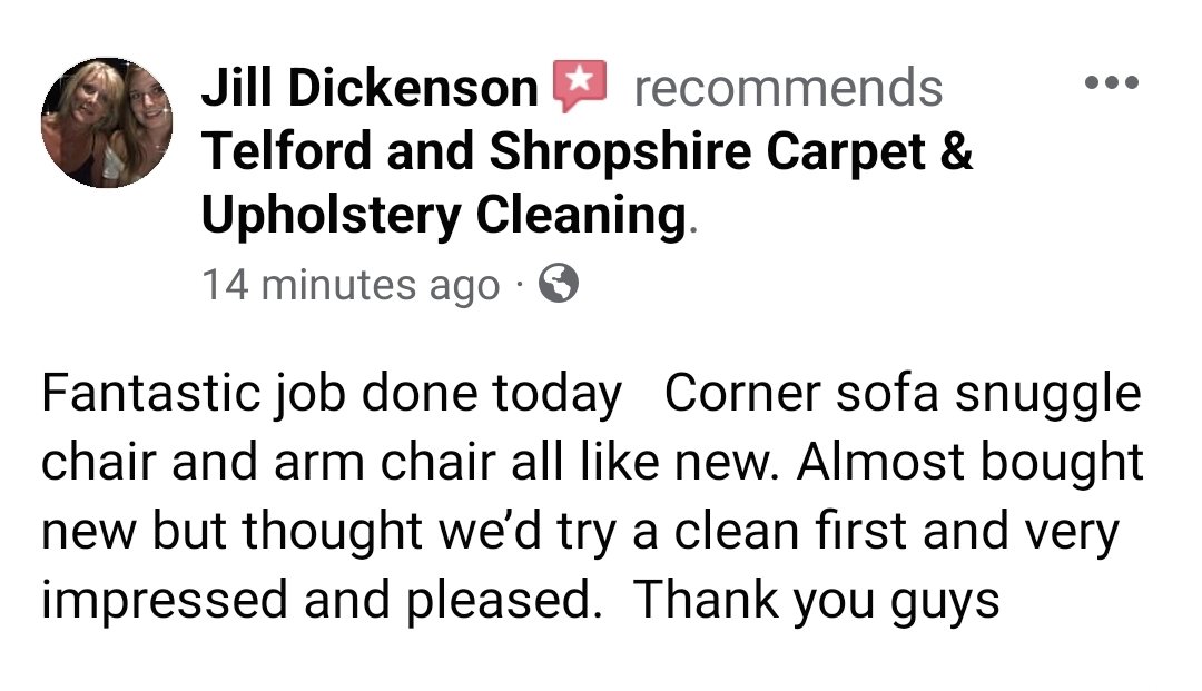 TSCarpetClean's tweet photo. Another fab ⭐️⭐️⭐️⭐️⭐️ review 😊
#carpetcleaning 
#upholsterycleaning 
#telford 
#Shropshire 
#Shrewsbury 
#Wellington 
#Newport 
#wrekin 
#Albrighton 
#Shifnal 
#Albrighton 
#Bridgnorth 
#Ironbridge https://t.co/87m9deRmS4