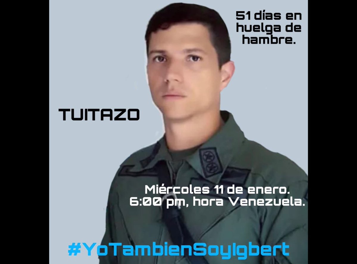alcaldeledezma's tweet photo. Atención @IntCrimDatabase hoy día 51 en huelga de hambre del Tcnel (Ej) Igbert Marín, quien pide cese a torturas crueles. Es el oficial de mayor índice académico en la historia de la Academia Militar. El régimen de Venezuela pretende dejarlo morir. #YoTambienSoyigbert https://t.co/JWOgqTP5Gc