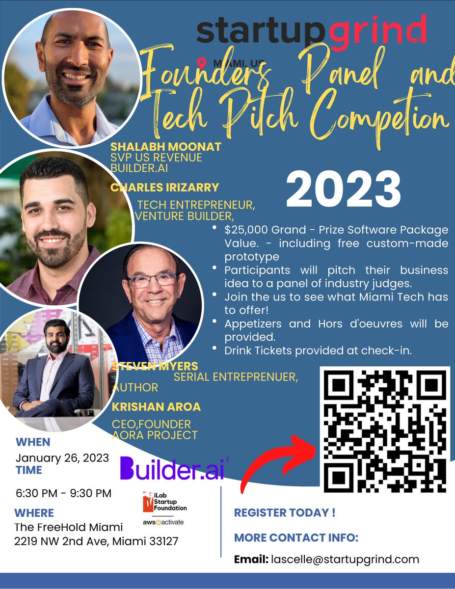 Don't miss our 2023 launch event hosted by Builder.ai.  Founders Panel and Pitch Tech Night FREEHOLD Miami January 26th <a href="/6/">Adrián Lamo</a>:30pm

Register today as space is limited: startupgrind.com/e/m52dgy/