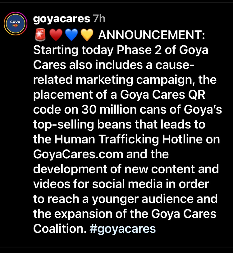 #Goyacares #HumanTrafficking THANK YOU @GoyaFoods ♥️♥️♥️