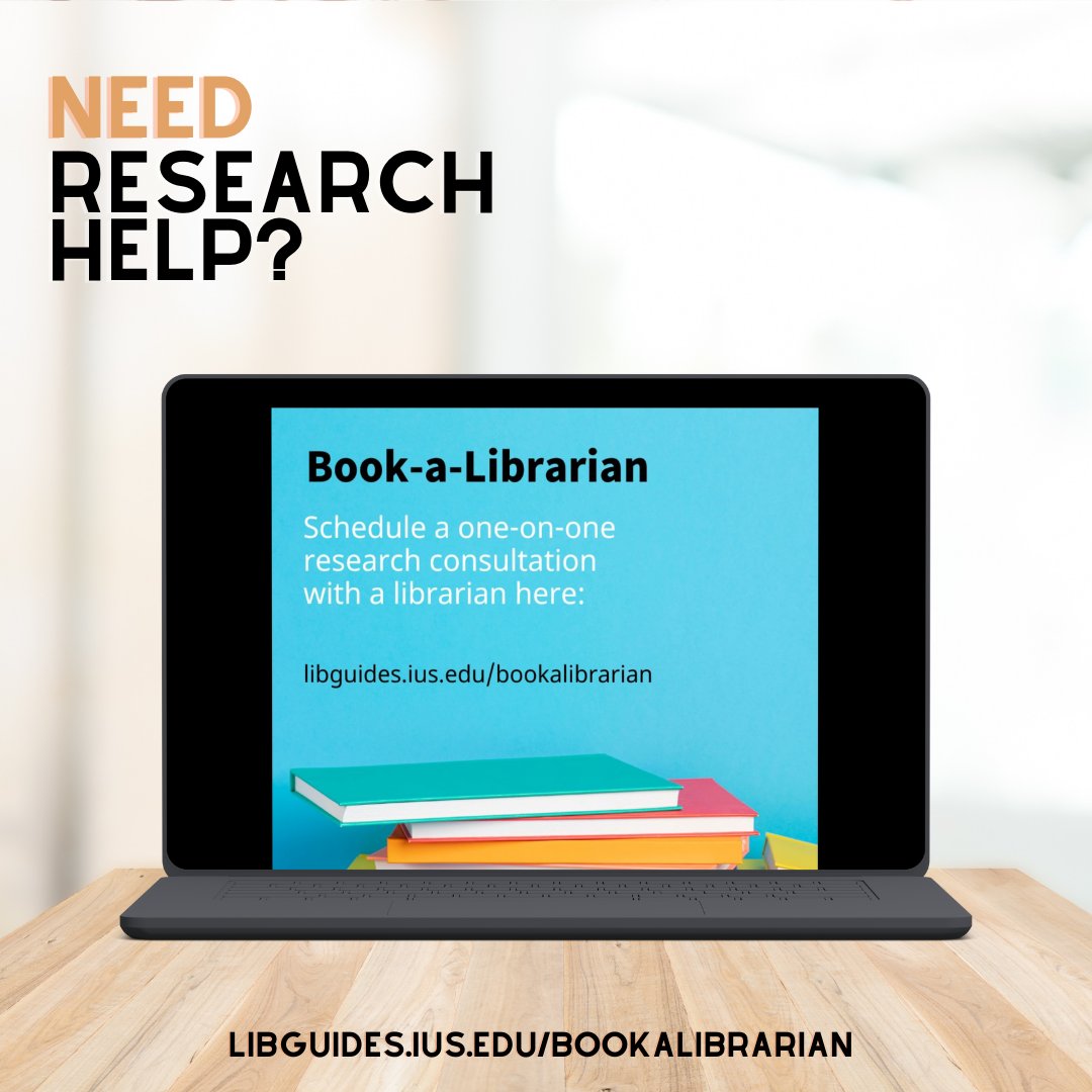 Did you know you can schedule one-on-one research sessions with a librarian? If you need research help, follow the link below for in-person *or* virtual sessions. Remember, you can visit the library, live chat, call, or email research questions too :)

libguides.ius.edu/bookalibrarian