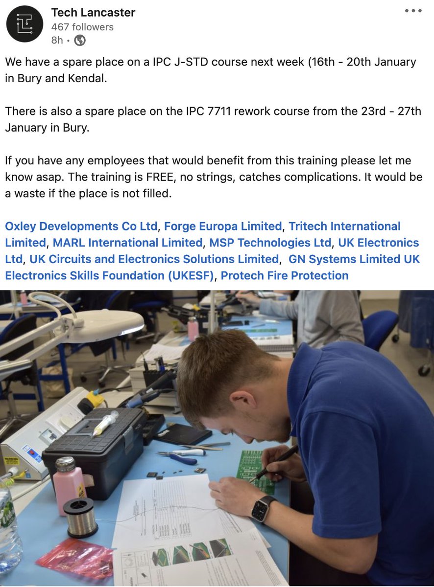 ETECHtrainingen's tweet photo. Free IPC Training in the UK!!
Register now and contact Tech Lancaster .....
All IPC trainings are provided by ETECH Training
So register today and get IPC certified for FREE.
#freetraining #IPCtraining #IPC https://t.co/8HsrGZUR8m
