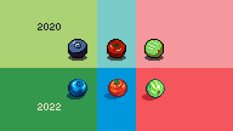 Decided it's time to try redrawing something older to compare my pixel art skill #pixelart #redraw  
Berries 2020 vs 2022