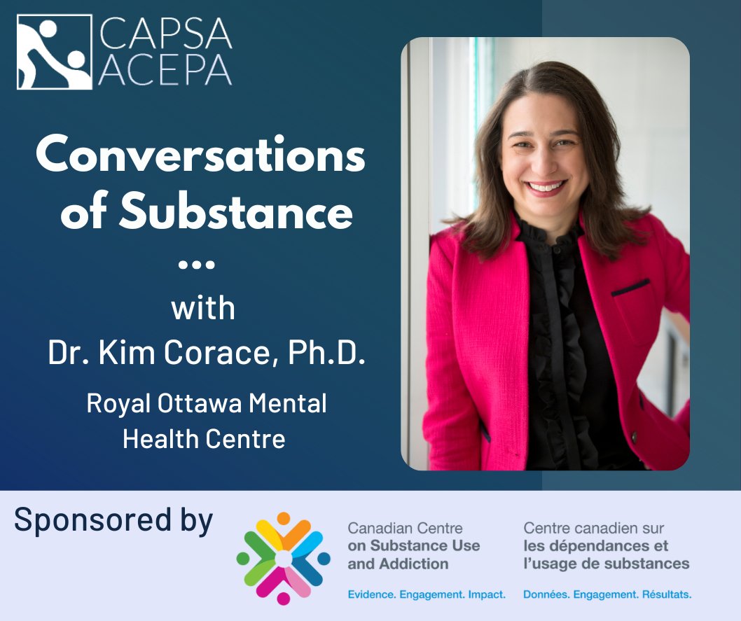 Join us for this episode of Conversations of Substance with Dr. Kim Corace of the Royal Ottawa Mental Health Centre.
Listen: spotifyanchor-web.app.link/e/VWenGX1JQub
Watch: youtu.be/nPYUpDIkAMU
#StigmaEndsWithMe #SubstanceUseHealth <a href="/CCSACanada/">CCSA</a>  <a href="/TheRoyalMHC/">The Royal</a>