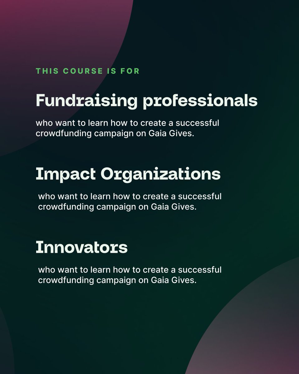 📅Last chance to join our Crowdfunding Accelerator Course! 🚀Launch a successful campaign &amp; appeal to millennial investors for social good. Enroll now &amp; turn your ideas into reality!🌍 Next cohort starts Jan 24th. Scholarships available, apply now! maven.com/gaia-gives/cro…