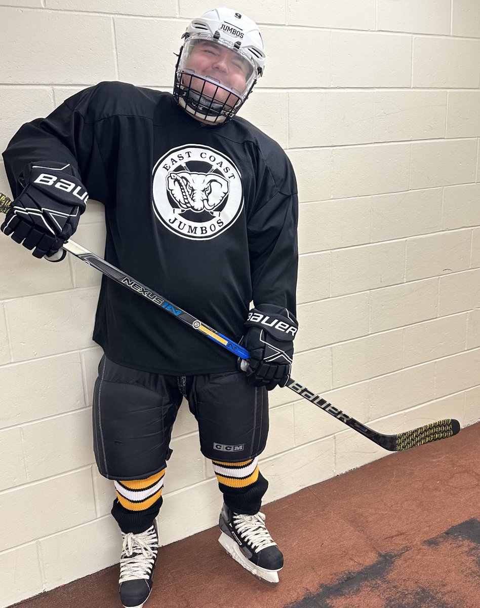 JamesPerry53's tweet image. Thanks to ⁦@BauerHockey⁩ for donating some sticks to Special Needs Hockey.  Kyle loves his new Nexus stick.  Shout out to ⁦@ECJumbos⁩ for hooking him up
