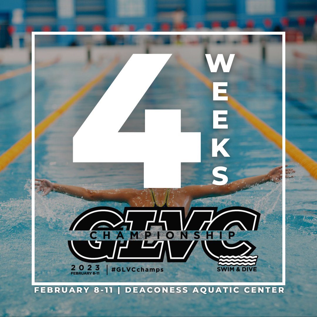 Evansville Regional Sports Commission (@evv_sports) on Twitter photo Only βοΈ4βοΈ more weeks until the <a href="/GLVCsports/">Great Lakes Valley Conference</a> Men's & Women's Swimming & Diving Championships at the <a href="/EvansvilleDAC/">Deaconess Aquatic Center / City of Evansville, IN</a> π #GLVCswim Only βοΈ4βοΈ more weeks until the <a href="/GLVCsports/">Great Lakes Valley Conference</a> Men's & Women's Swimming & Diving Championships at the <a href="/EvansvilleDAC/">Deaconess Aquatic Center / City of Evansville, IN</a> π #GLVCswim