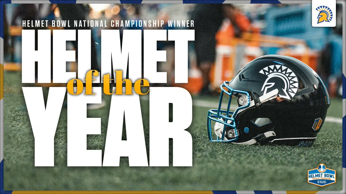Congratulations to <a href="/SanJoseStateFB/">San José State Football</a> <a href="/SJSUAthletics/">San Jose State Spartans</a> and <a href="/SJSU_FBEQ/">San Jose State Football EQ</a> on winning Helmet of the Year!! 🏈🎉 

The Spartans' 'City of San José' black helmet was voted by fans as the Helmet Bowl National Champion on Helmet Tracker. buff.ly/3vUhcfA #AllSpartans #HelmetBowl #SJSU
