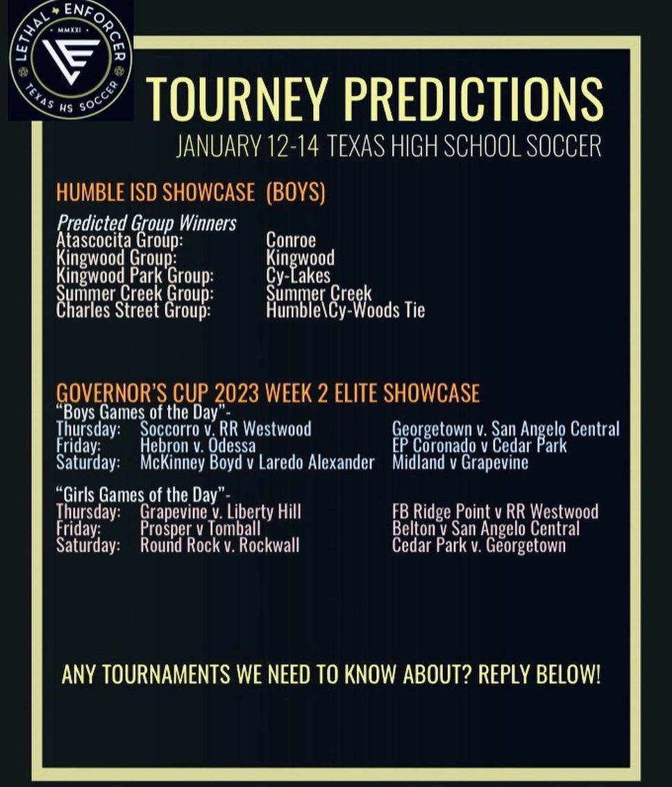 Coach Duque (@lethalsoccer) on Twitter photo ๐๐๐๐๐ ๐๐ฃ๐ ๐๐ค๐ช๐ง๐ฃ๐๐ฎ ๐๐ง๐๐๐๐๐ฉ๐๐ค๐ฃ๐จ ๐
Who needs some bulletin board material?
Shake up the rankings, prove Texas wrong!
Weโll post the winners & have a thread for all the best performances on Saturday!
Any other great games, predictions?
REPLY BELOW! ๐๐๐๐๐ ๐๐ฃ๐ ๐๐ค๐ช๐ง๐ฃ๐๐ฎ ๐๐ง๐๐๐๐๐ฉ๐๐ค๐ฃ๐จ ๐
Who needs some bulletin board material?
Shake up the rankings, prove Texas wrong!
Weโll post the winners & have a thread for all the best performances on Saturday!
Any other great games, predictions?
REPLY BELOW!