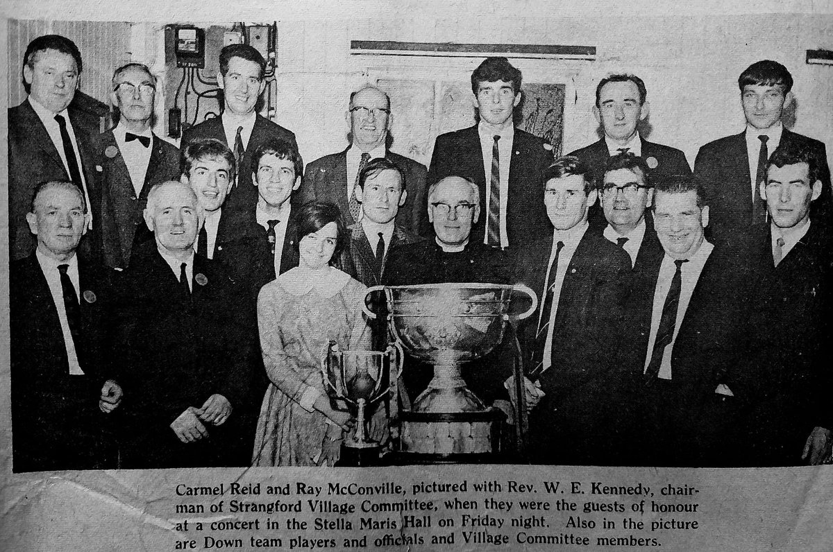 DownGAAMemories's tweet photo. In 1968 the Strangford Village Committee had a celebration night for their two local All Ireland medal winners - Carmel Reid (Camogie) and Ray McConville (Football). There was also a number of players from the winning football team in attendance. 🔴⚫️@OfficialDownGAA https://t.co/OuGaV02oLq