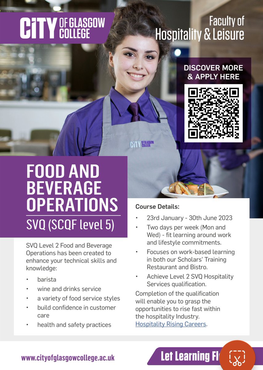 Jane Carr- Gomm (@jcarrgomm) on Twitter photo Working or want to be working in #hospitalityindustry? Take next steps with SVQ level 2 Food and Beverage course <a href="/CofGCollege/">City of Glasgow College</a> - starts 23/1/23, 2 days per week focussing on practical skills and work based assessment in our training restaurants. cityofglasgowcollege.ac.uk/courses/svq-fo… Working or want to be working in #hospitalityindustry? Take next steps with SVQ level 2 Food and Beverage course <a href="/CofGCollege/">City of Glasgow College</a> - starts 23/1/23, 2 days per week focussing on practical skills and work based assessment in our training restaurants. cityofglasgowcollege.ac.uk/courses/svq-fo…