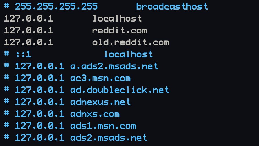 gstrod's tweet image. In line with my new year's resolutions, I just updated my hosts file (blocked reddit)
#hosts #reddit #localhost