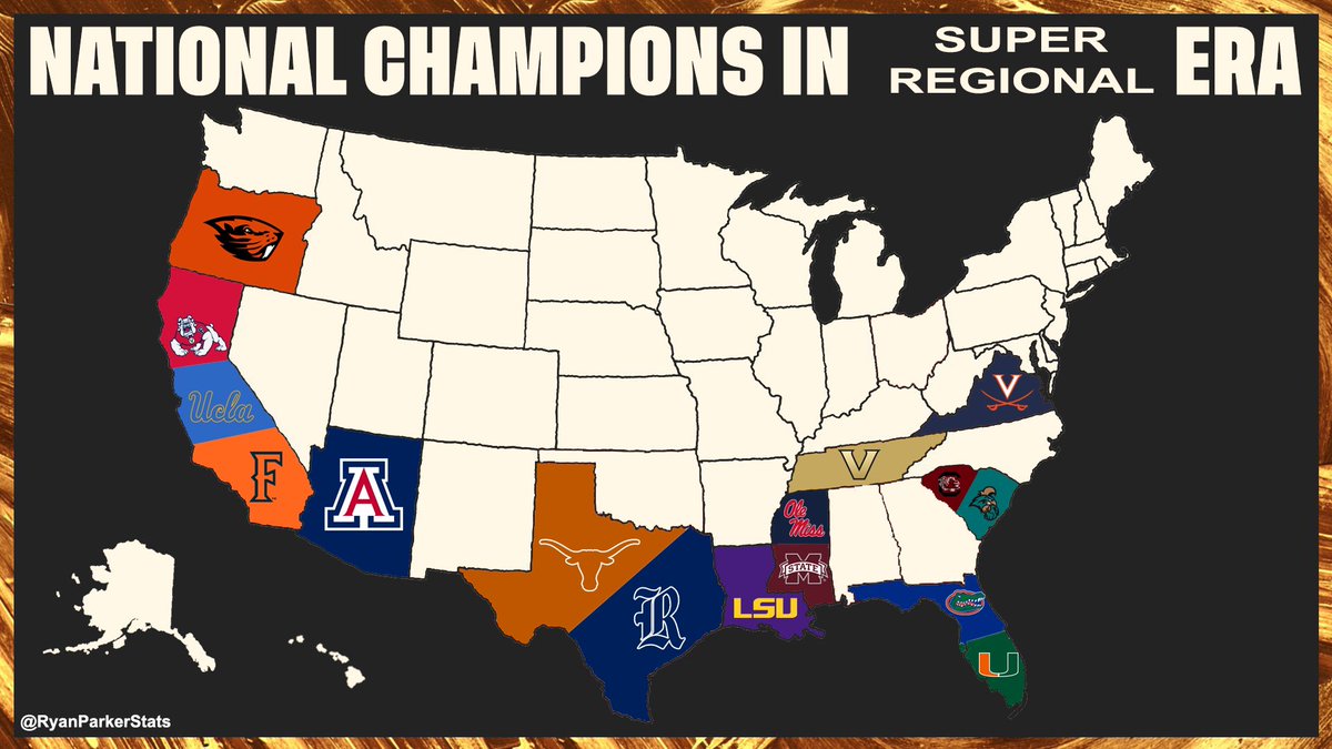 Ben_Upton5's tweet photo. College World Series champions in the Super Regional era 🚨

Created by the one and only @RyanParkerStats  👈 https://t.co/gBPLUjowMd