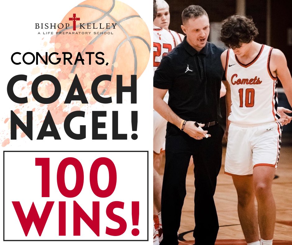 Last night <a href="/BKCometHoops/">Bishop Kelley Boy's Basketball</a> conquered McAlester and Coach Nagel reached 100 career wins! Congrats, Comets!