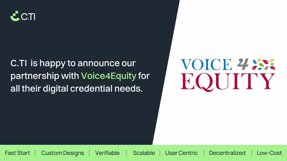 C.TI  is happy to be Voice4Equity’s digital credential provider.

You can sign up for the C.TI credentialing platform instantly for just $1. Try it out &gt; bit.ly/3OXh2Nr