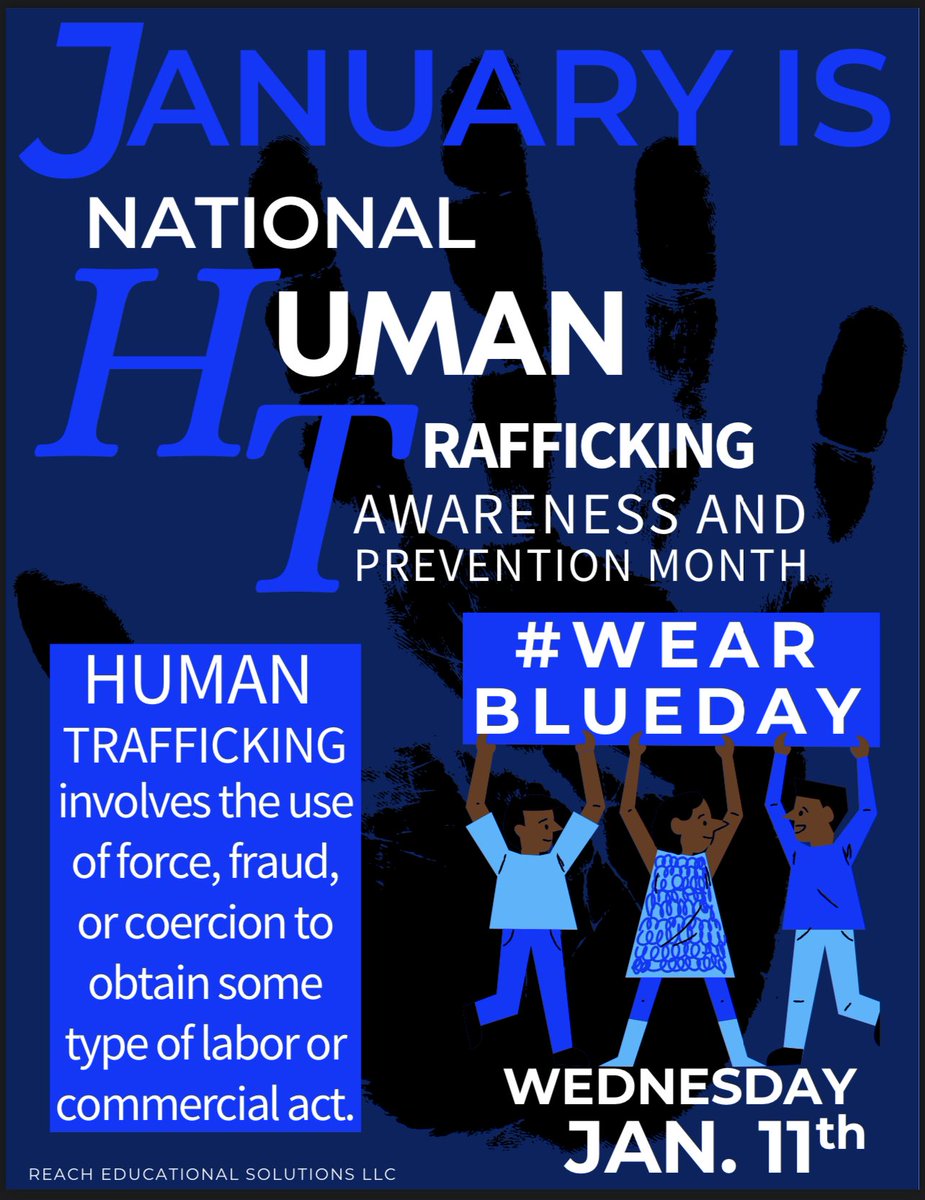PrincipalNick43's tweet photo. Jan. 11th is  #WearBlueDay to bring awareness to National Human Trafficking &amp; Prevention. Human trafficking has no place in our society. Keep our children and communities safe.
@KhaleelAnderson
@Stacey23AD
@RepGregoryMeeks
@JSandersNYC
@CMBrooksPowers
@DRichardsQNS
@NYCMayor https://t.co/S5T9V8idAu