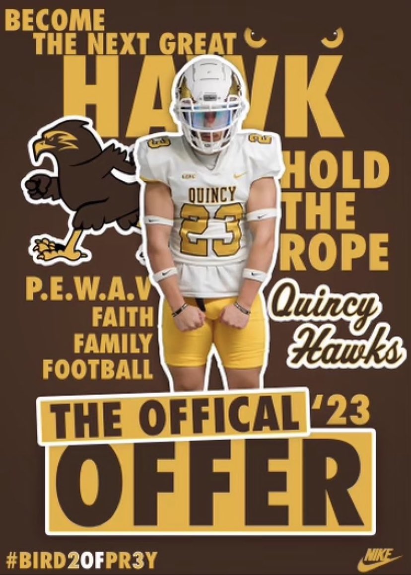 #AGTG I’m blessed to say I’ve received an offer from @QUFootball @GaryBassQU @TheCoachMint @KingFrazierJr #Bird2ofPr3y