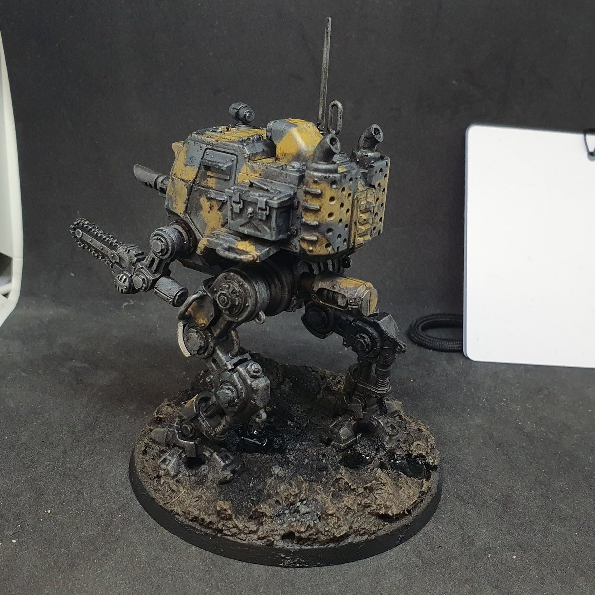 Bram_Paints's tweet photo. #hobbystreak day 11 and the first mini of the year to land on the #paintslam23 sheet - the Cadia Stands Sentinel. Had a lot of fun with this and sort of want to skip the Infantry in the queue and just do armour for #pluckydivision. #warhammercommunity #paintingwarhammer https://t.co/fY68iZcfeU