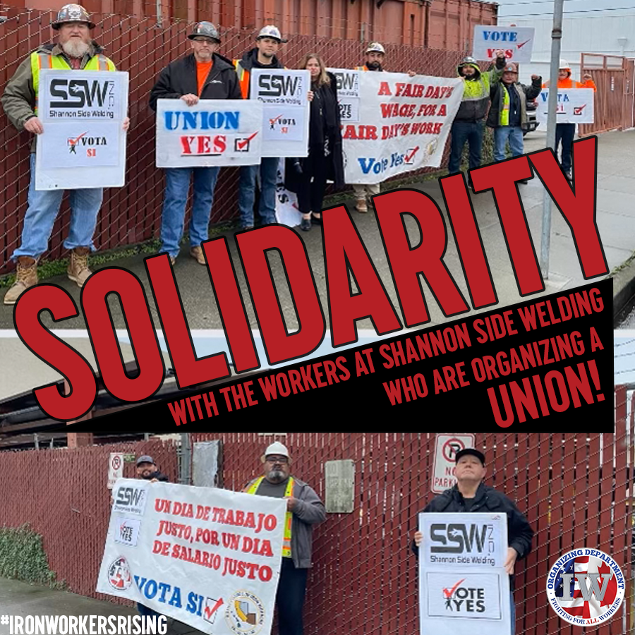 IWOrganizing's tweet photo. Thanks to all those that came out today to Daly City, CA to support the workers at Shannon Side Welding who are organizing a union!
#IronworkersRising
#1U
#Organize
#VoteUnionYes https://t.co/8lz1nmKo0i