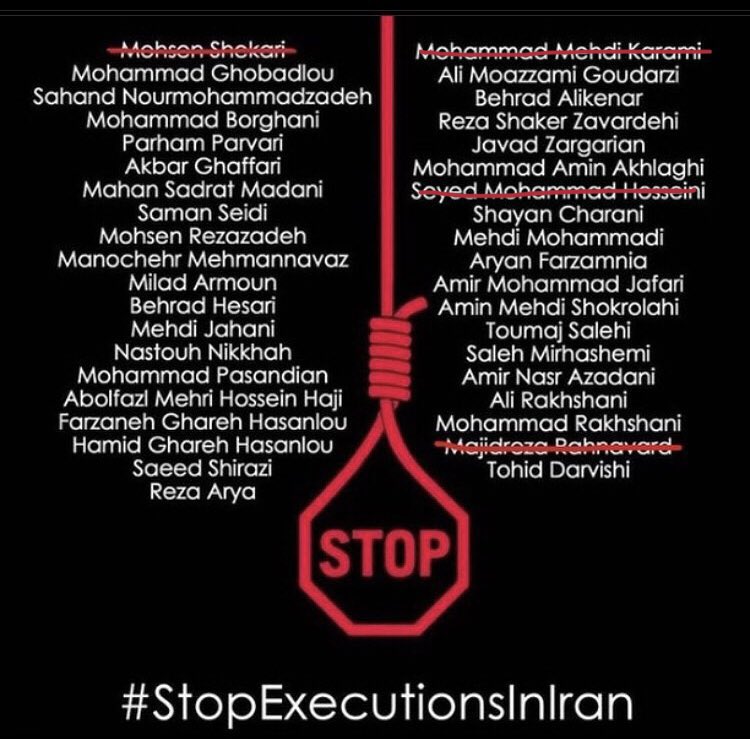 Each name crossed off the board is one soul with all their hopes for life perished!
#MohammadGhobadloo 
#MohammadBoroghani 
#StopExecutionsInIran