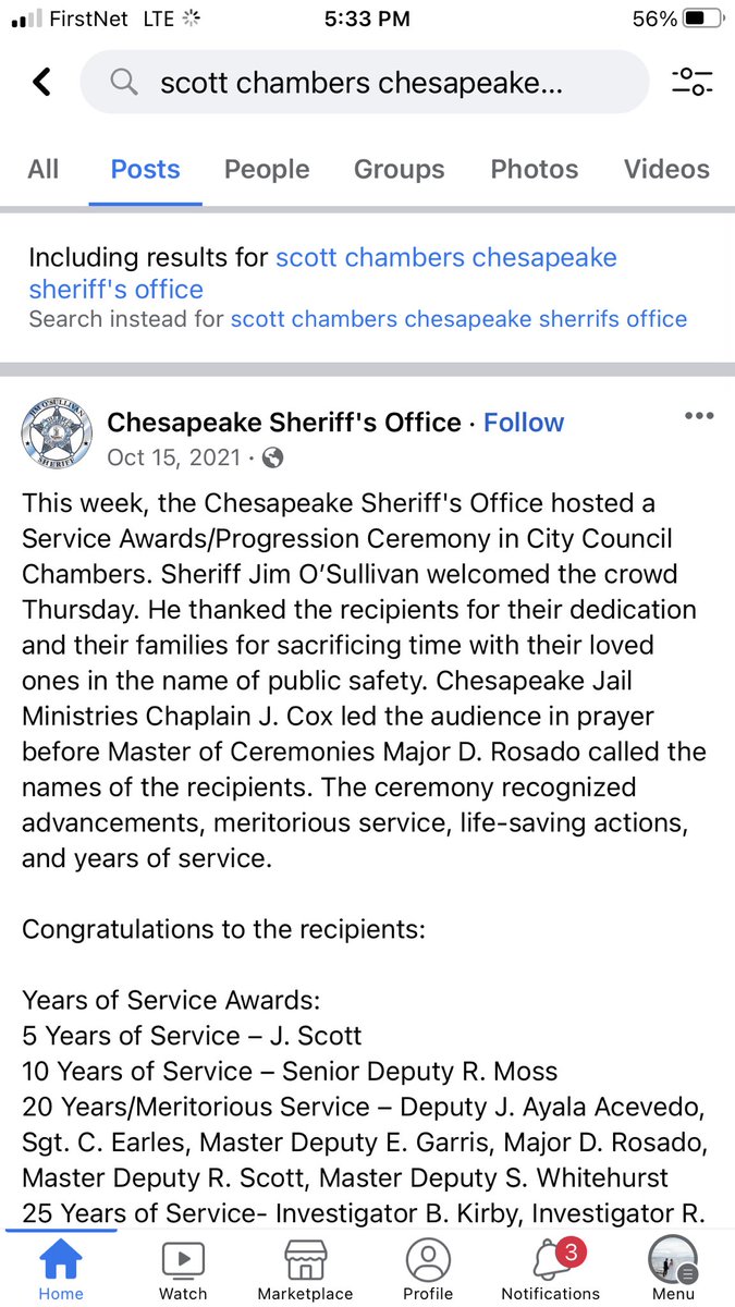 13AngeloVargas's tweet photo. Here’s more information about Chesapeake Sheriff’s Deputy Investigator Scott Chambers. Also in 2021, he received an Award of Excellence. https://t.co/X4b8Sdkapl