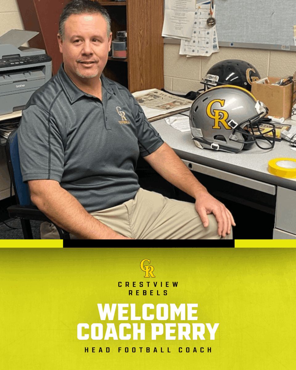 YSNLive_com's tweet photo. Congratulations to Dom Perry who was selected as the new Head Coach of the Crestview Rebel Football Program tonight. https://t.co/ayclpPU6Hp