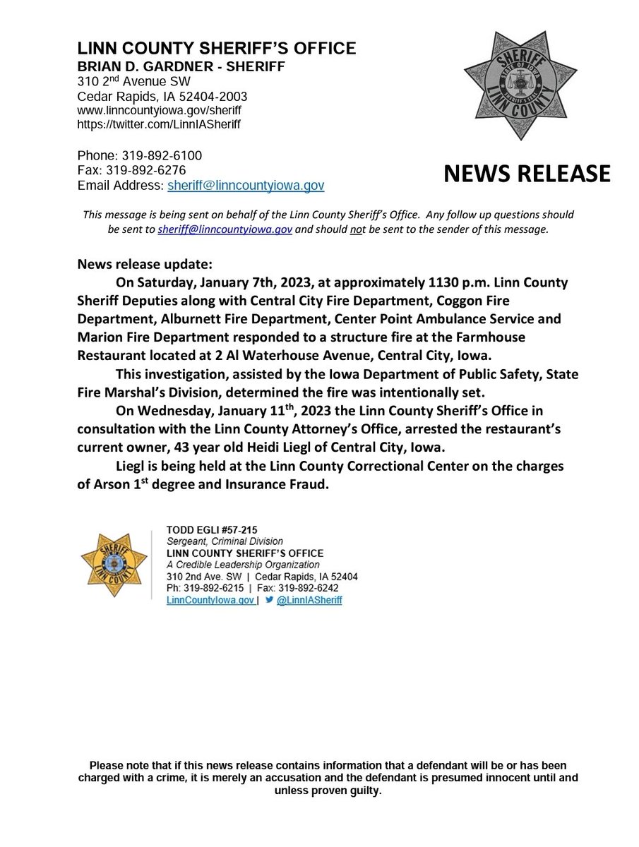 LinnCountySheriff on Twitter "Farmhouse Restaurant fire investigation