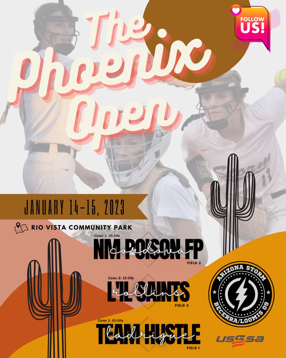 Playing 16U <a href="/USSSAFastpitch/">USSSA Fastpitch</a> The Phoenix Open | Saturday, 1/14 and Sunday, 1/15. Peoria, AZ. <a href="/TaylorBecerra/">Taylor Becerra</a> <a href="/bellaloomis/">Bella Loomis</a>