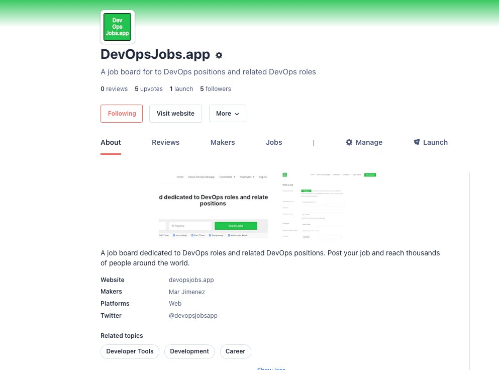 We have just launched our job board on Product Hunt

producthunt.com/products/devop…