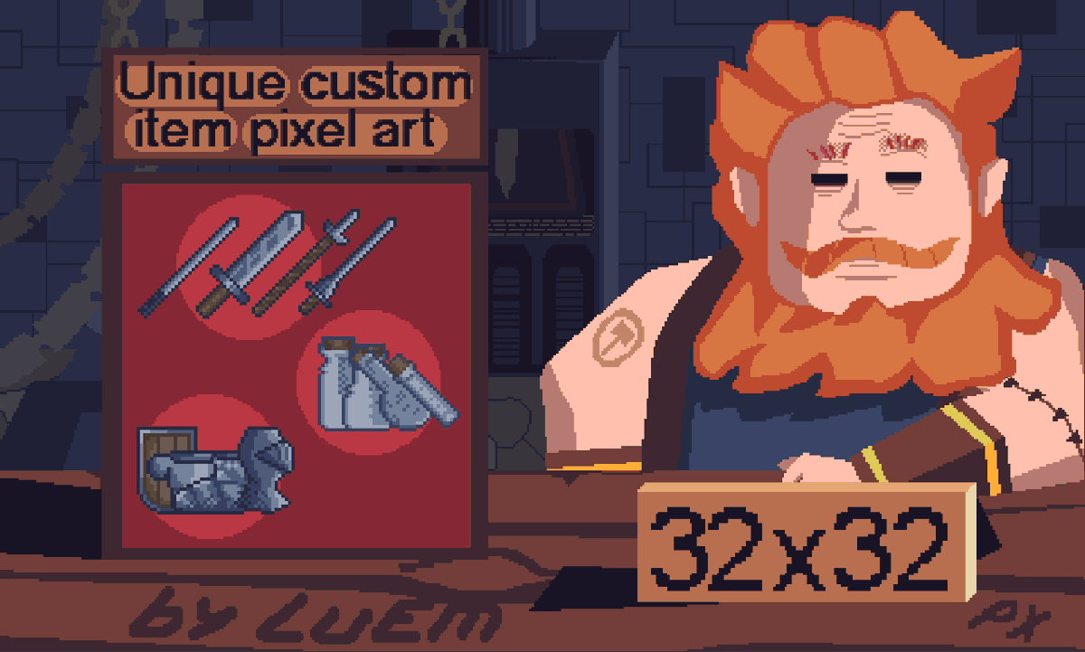 LUEM___'s tweet photo. #PortfolioDay 
Hi! I'm LUEM, I have a year been pixel artist, I work in some projects as a freelancer artist in fiverr. I'm very versatile and flexible with the budget, thx to read :))
Contact:
https://t.co/WvmJp7fVNe

#pixelart #pixelartist #artists #aseprite #commissionsopen https://t.co/3SCyEiIpgM