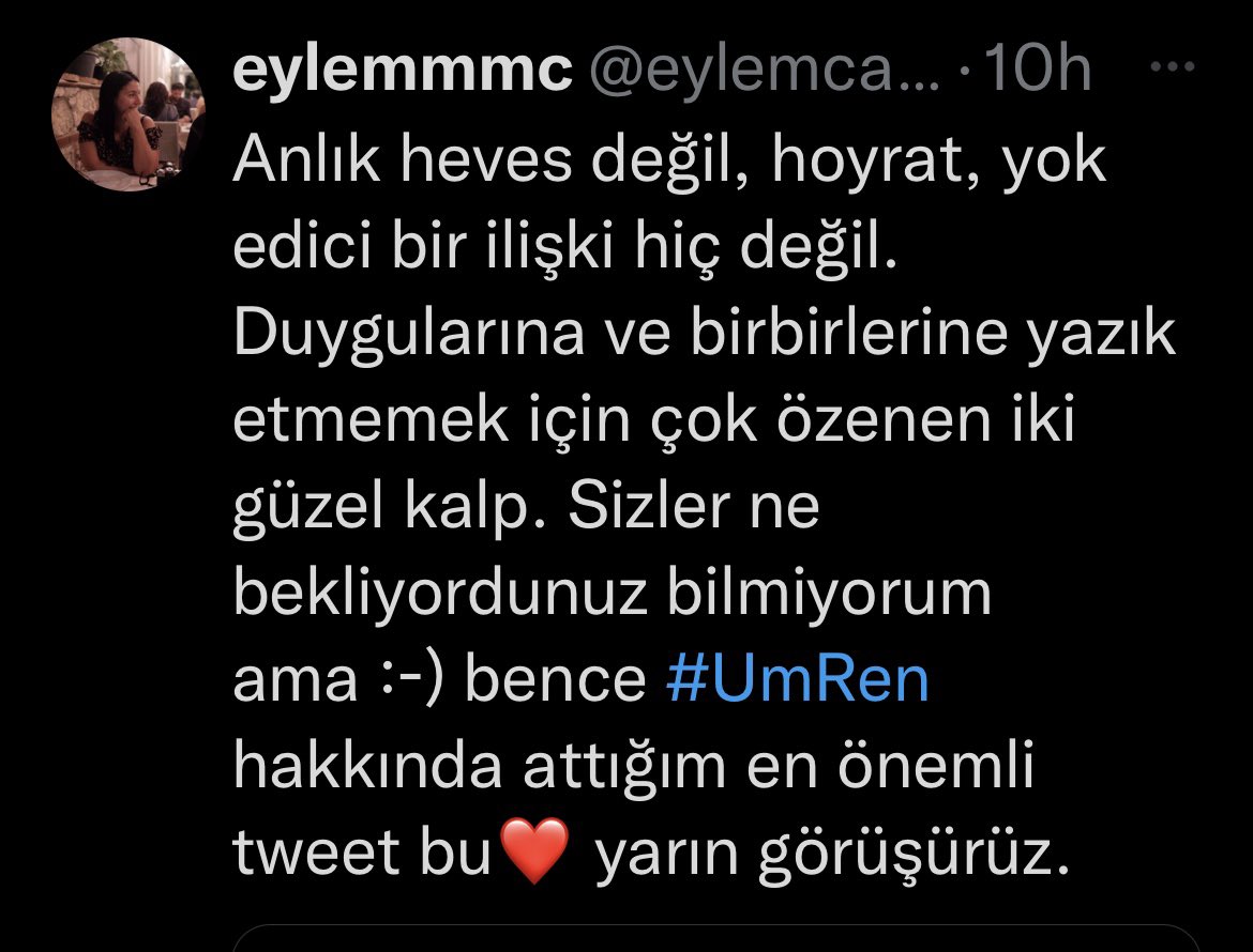 jani07cleta's tweet photo. Comentario hoy de la escritora de Tuzak sobre UmRen ❤️ #AkınAkınözü #BensuSoral #UmRen #Tuzak #eylemmmc https://t.co/2pj5snD58w