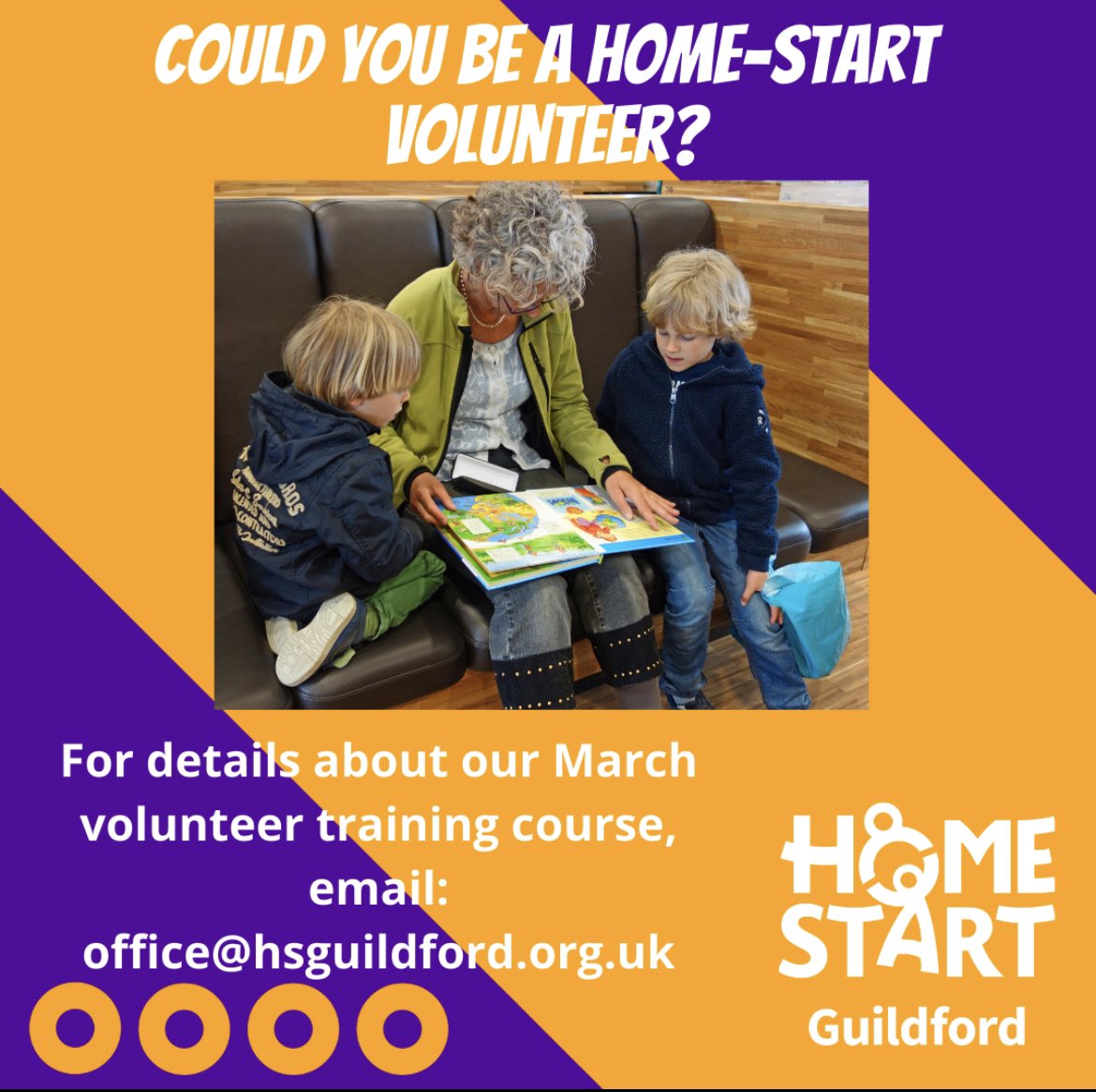 Our spring volunteer training course starts 15 March in #Guildford in a friendly, informal setting. 
Join us &amp; become a home visiting volunteer or ask about supporting our Pirbright family group on Tues morning during term time 
E: office@hsguildford.org.uk 
T: 01483 511181
