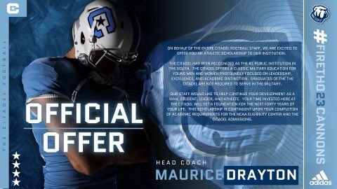 Thank you to <a href="/KoachDrayton/">Maurice Drayton</a> for my 3rd D1 offer at <a href="/TheCitadelFB/">The Citadel Football Recruiting</a> . Extremely Blessed ‼️<a href="/AustinMenner/">Coach Menner</a> <a href="/martinezd20/">Damaso Martinez</a> @SGHSFootball