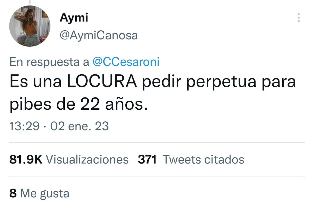 "Es una locura pedir perpetua para pibes de 22 años" tenes razón Aymi, deberían pedir BALA