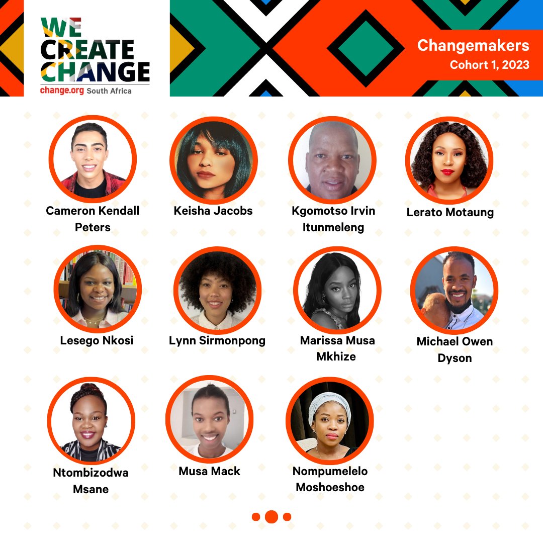 ChangeorgSA's tweet photo. We’re thrilled to announce the inaugural cohort of We Create Change in South Africa. #WeCreateChange is a citizen-led movement accelerator program that focuses on health, sanitation, gender justice, education, and climate change.
Meet our class of 2023! https://t.co/kmQiYF4ELz
