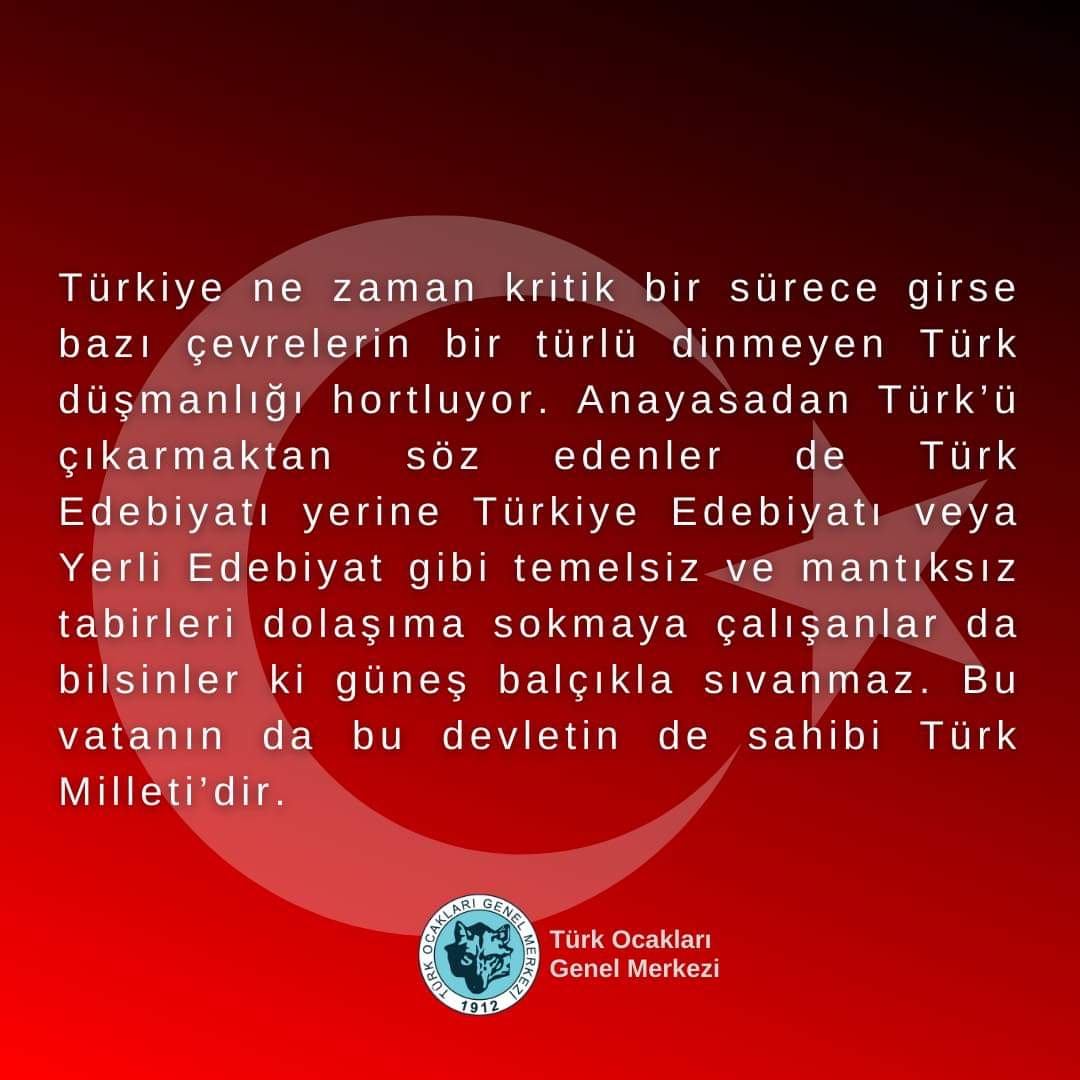 Iktidar bir taraftan  tabelâlardaki Türk, Türkiye ibarelerini kaldırırken diğer taraftan bazı ne idüğü belirsiz yayınevleri de TÜRK EDEBİYATI yerine "Türkiye Edebiyatı" ibaresini kullanmaya başladılar. Türk adından böylesine nefret edenlerle işimiz olmaz.