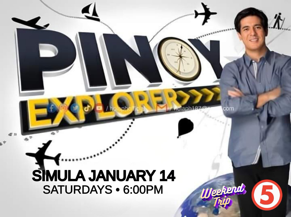 holaphofficial's tweet photo. Muling magbabalik ang show na hindi ka lang matututo, mag-eenjoy ka pa! #PinoyExplorer, simula January 14, Saturdays, 6:00PM sa Weekend Trip ng TV5. https://t.co/Gz2dzRx7J3