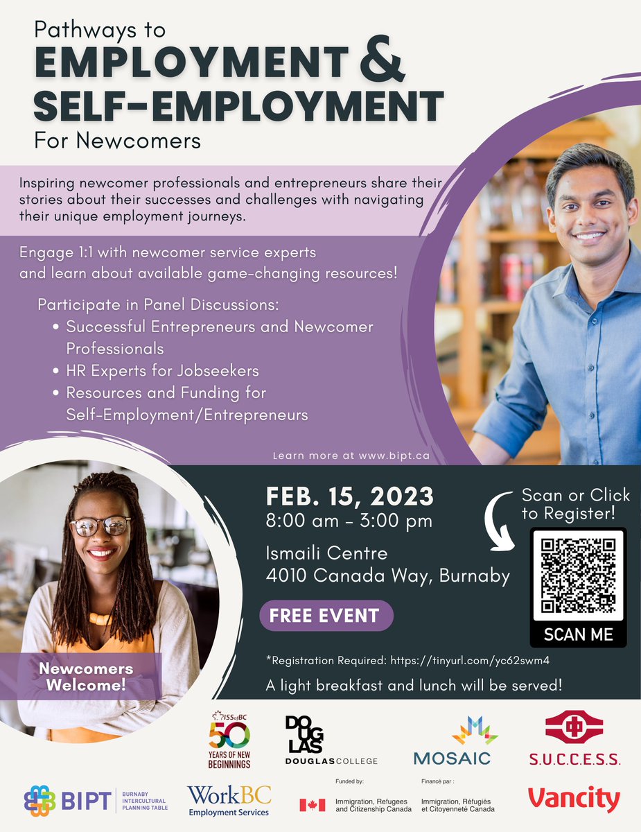 BurnabyIPT's tweet photo. Are you a newcomer looking for guidance in finding your career pathway or self-employment? Join us on

Wednesday, February 15, 2023.
Registration: https://t.co/NgUWgtOtrU

Venue: The Ismaili Centre Vancouver
FREE Event Limited Seats, register as soon as possible. https://t.co/Vtt767RlV0